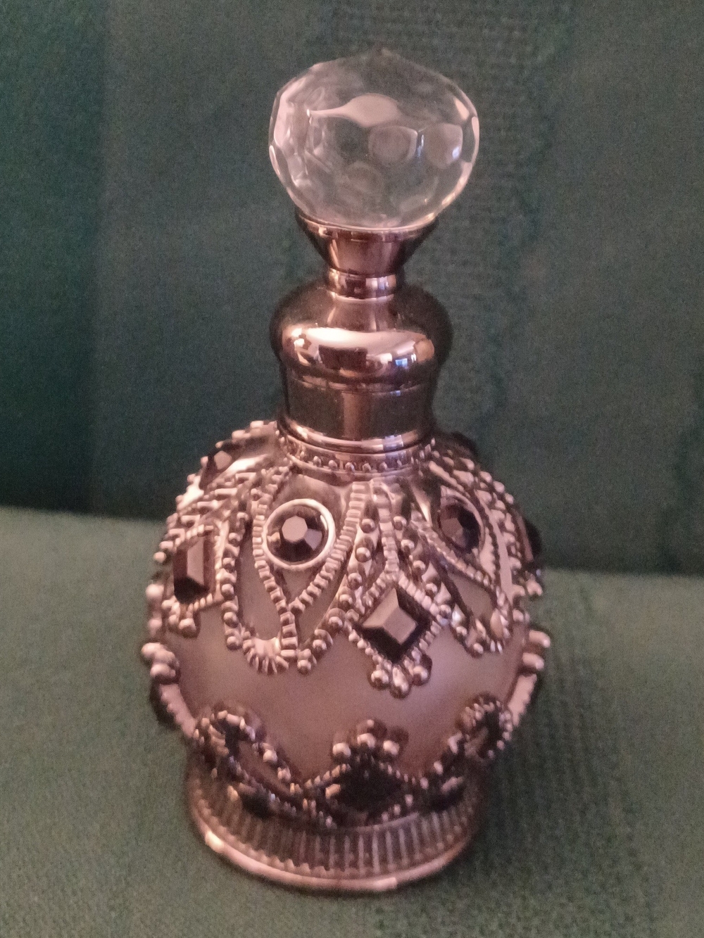 Ornate Silver Decorative Glass Bottle - Elegant Accent